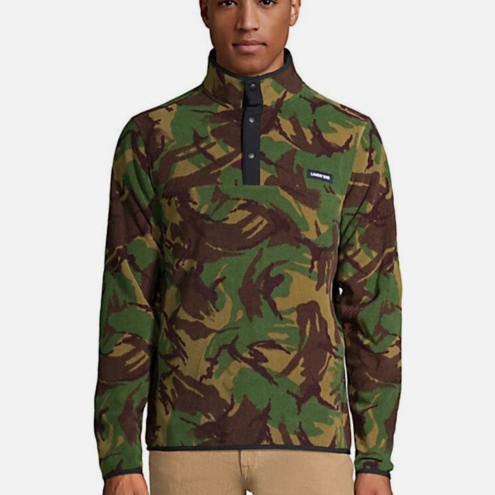 Lands' End T-200 Fleece Snap Neck Pullover Green and Brown Camo Men’s Small - Picture 11 of 12